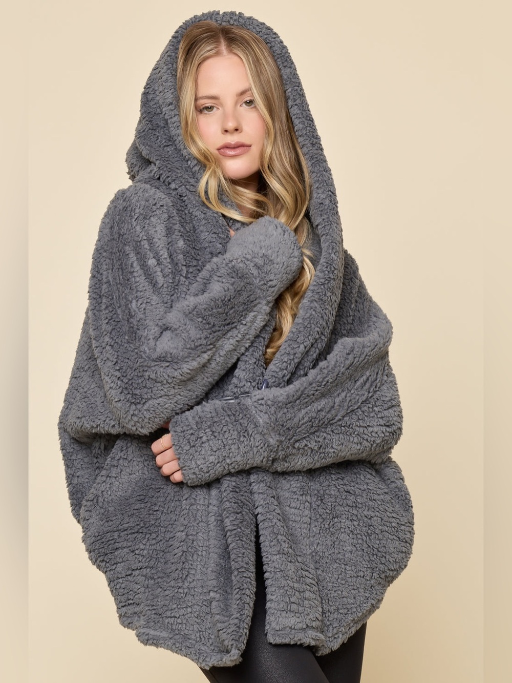 Popflex Cocoon Sherpa Oversized Coat - Cool Grey